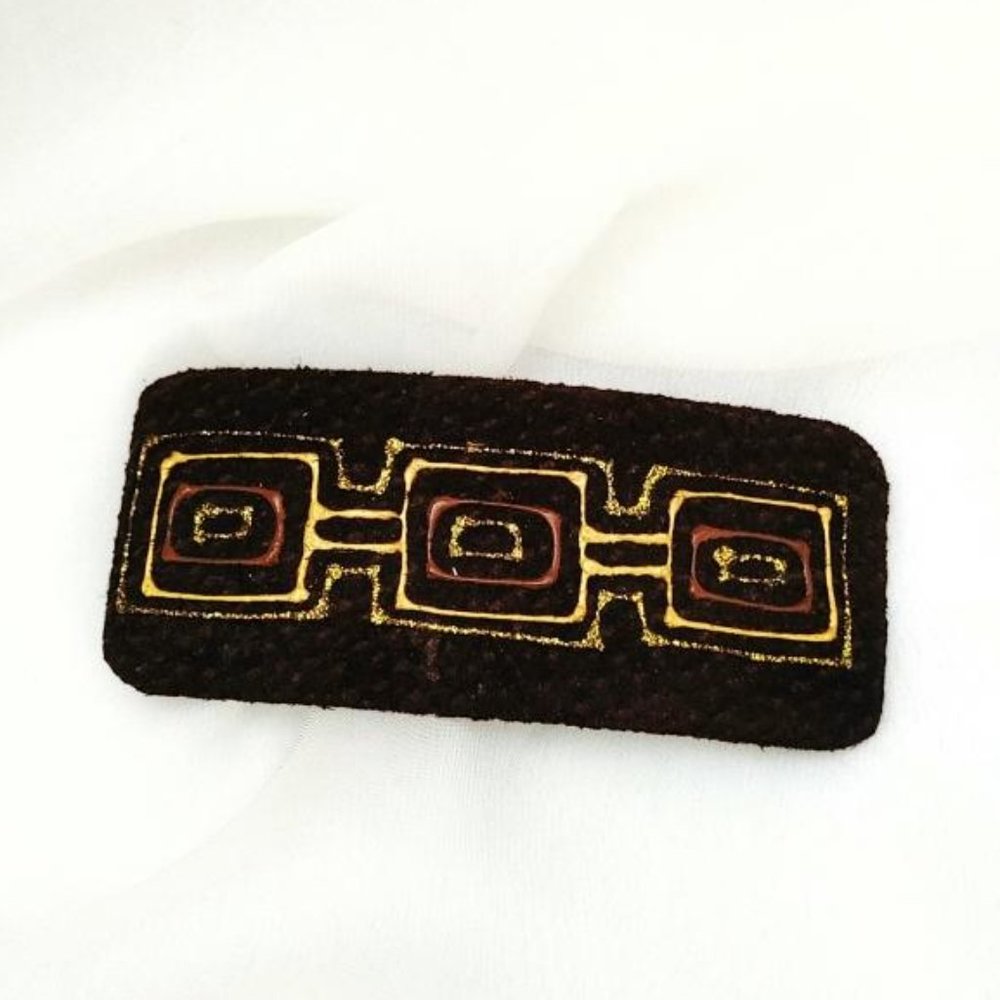 HairClip Brown Genuine Suede hand-painted in Gold